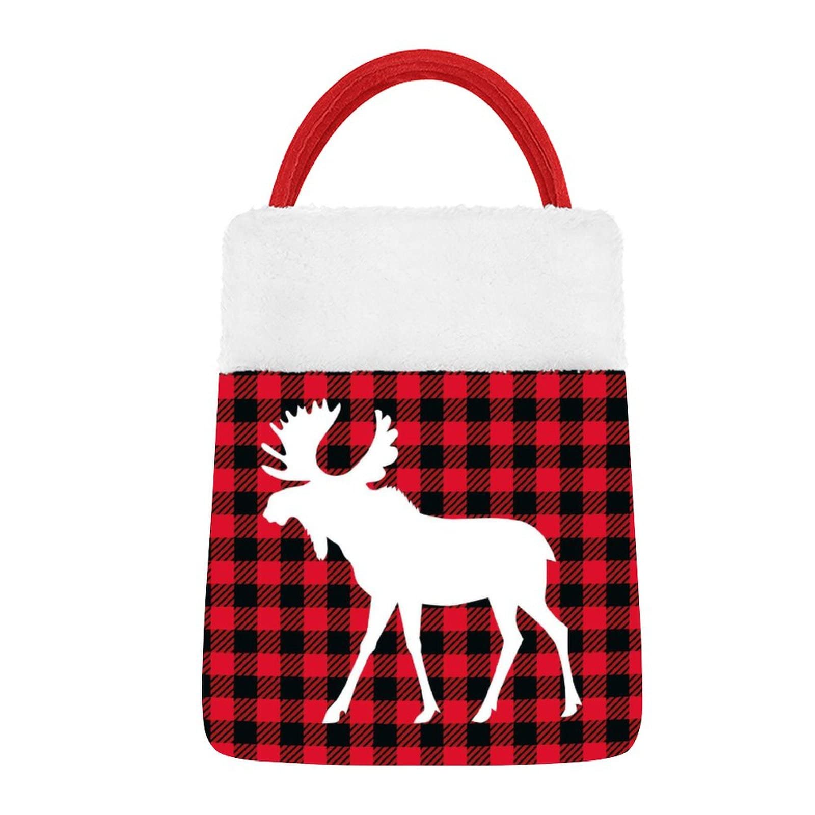 Moose Buffalo Plaid Christmas Candy Bags with Handles - Reusable Tote Gift Bags for Holiday Party Decorations, Stocking Stuffers & Festive Storage (Set of 6) - Perfect for Christmas Treats, Office Gifts & Holiday Home Decor
