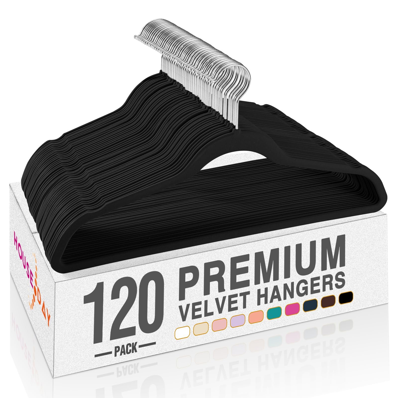 Premium Black Velvet Hangers 120 Pack - Non-Slip Felt Clothes Hangers with 360° Rotating Silver Hook for Coat, Suit & Wardrobe Organization - Space Saving Heavy Duty Hangers for Closet, Laundry & Travel Use