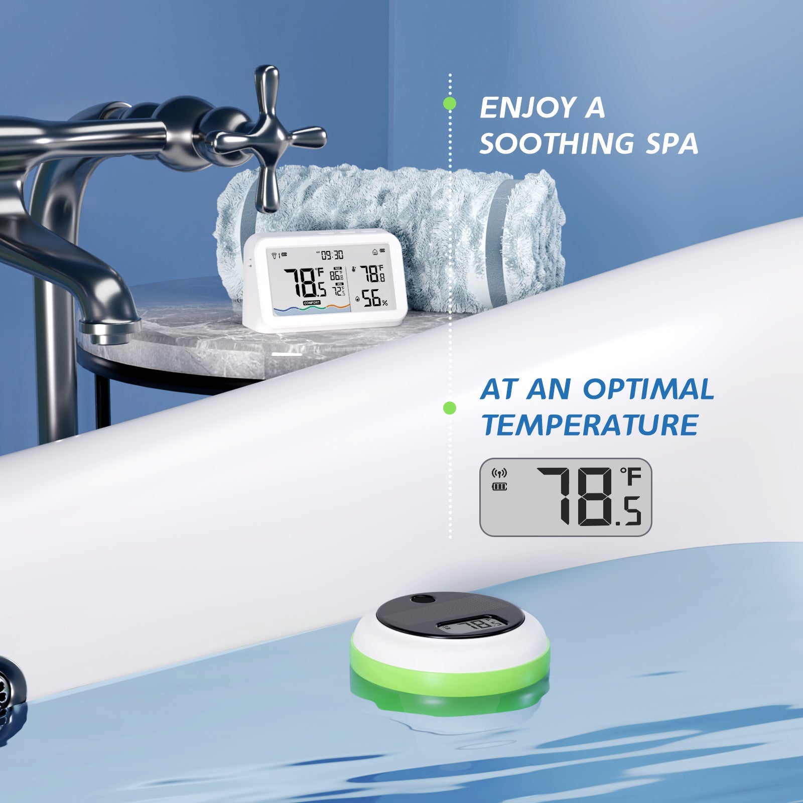 Wireless Pool Thermometer Set IBS P03R - Accurate Water Temperature Monitor for Swimming Pools, Hot Tubs & Spas | Indoor & Outdoor Use
