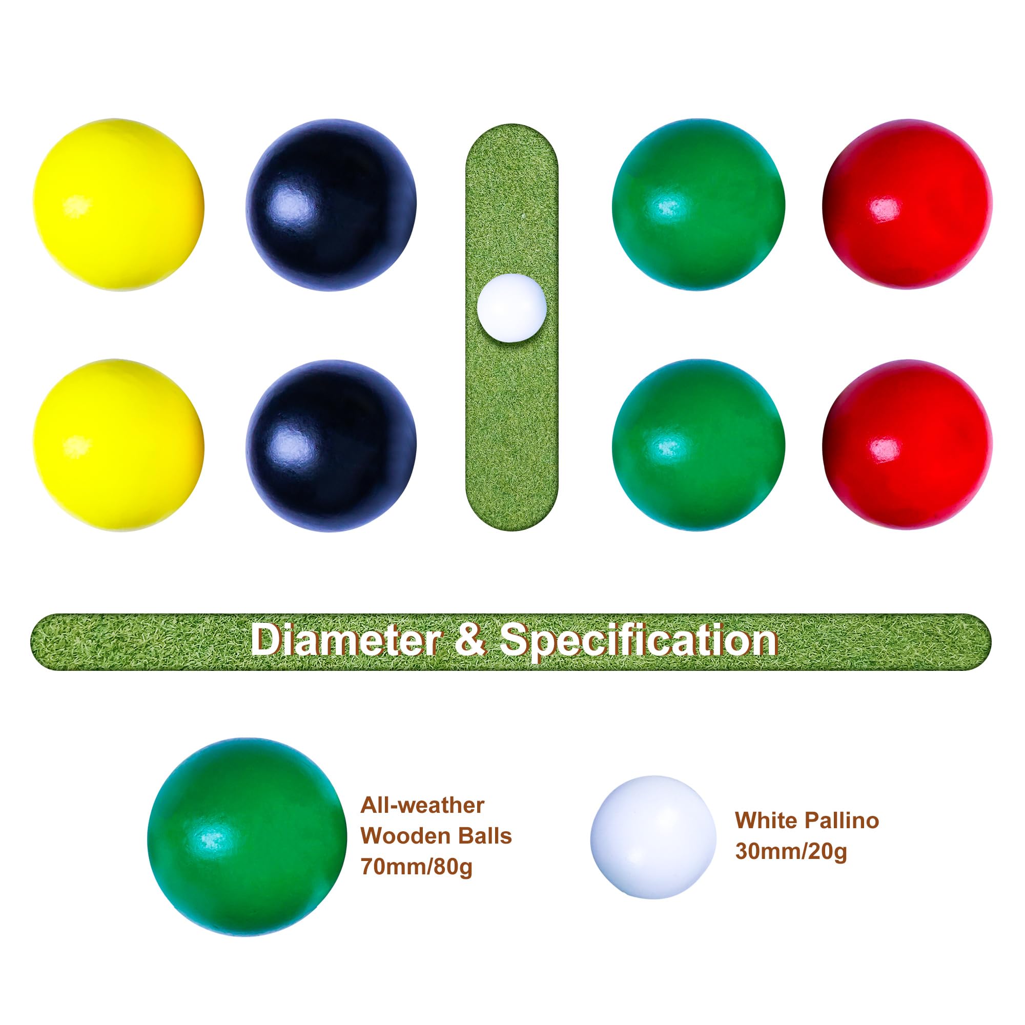 Premium 70mm Bocce Balls Set - 8 Balls & 2 Pallino for Outdoor Games, Backyard, Lawn, Beach - Perfect for Kids, Teens, Beginners & Family Fun (Green/Yellow/Red/Black, 2-8 Players) - Great for Picnics, BBQs, Parties & Summer Outdoor Activities