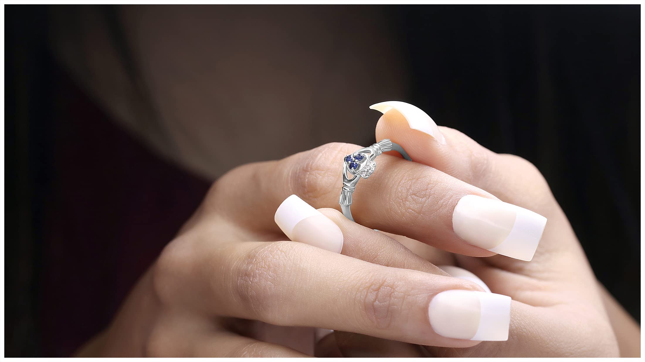 10K Solid Gold Claddagh Ring for Women - Round Natural Blue Sapphire & White Diamond Irish Love & Friendship Promise Ring | Wedding, Engagement, Anniversary Gift Idea