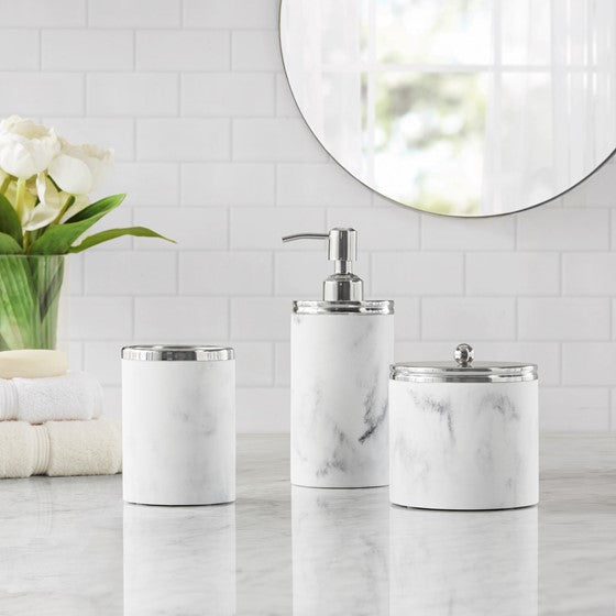 Elegant Corsica Marbled Resin Jar - Handcrafted Decorative Storage Container for Bathroom, Kitchen & Home Organization | Perfect for Cotton Balls, Candles & Makeup Brushes