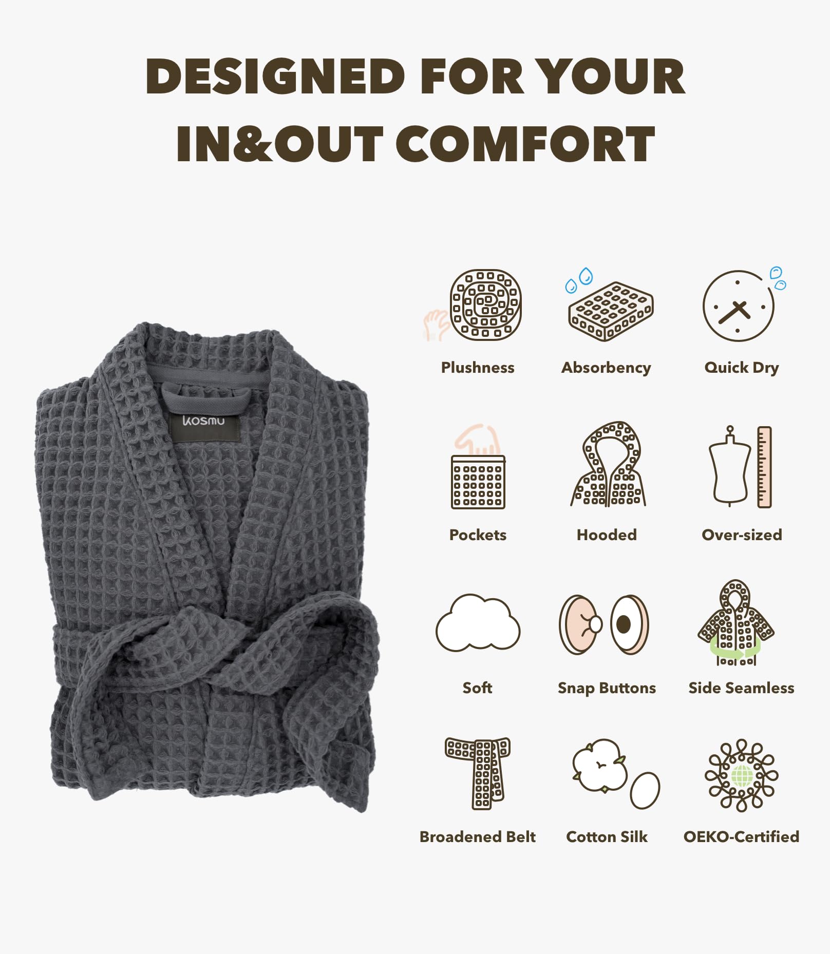 Premium Japanese Cotton Waffle Bathrobe with Silk Infusion - Unisex Luxury Spa & Hotel Style Hooded Robe for Relaxation, Gifting & Home Comfort