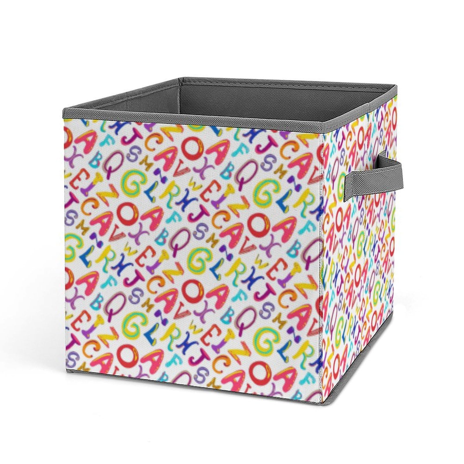 Vintage Alphabet Print Foldable Storage Bins - 6 Pack Collapsible Cube Baskets with Handles (10.6 Inch) for Nursery, Closet, Shelves - Organize Baby Clothes, Toys & Books - Space Saving Home Storage Solution