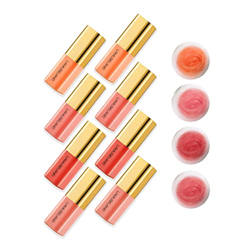 LAMUSELAND 8Pcs Liquid Blush Set - 4 Colors Natural-Looking Matte Blusher, Long Lasting Waterproof Cheek Makeup with Dual-Purpose Lipstick, Mini Cute Face Cosmetic for Daily Beauty & Party Makeup
