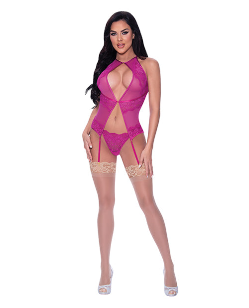 Sexy Pink Lace Halter Basque & G-String Set - Berrylicious Style for Women S/M - Perfect for Valentine's Day, Boudoir Photography & Romantic Nights