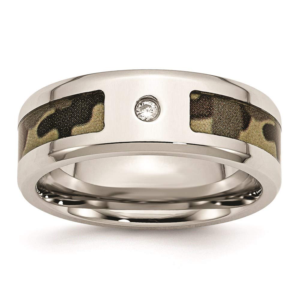 Stainless Steel Cubic Zirconia Brown Camouflage Rubber Wedding Band Ring for Women - Elegant Bridal Jewelry, Perfect for Engagement, Anniversary & Everyday Wear