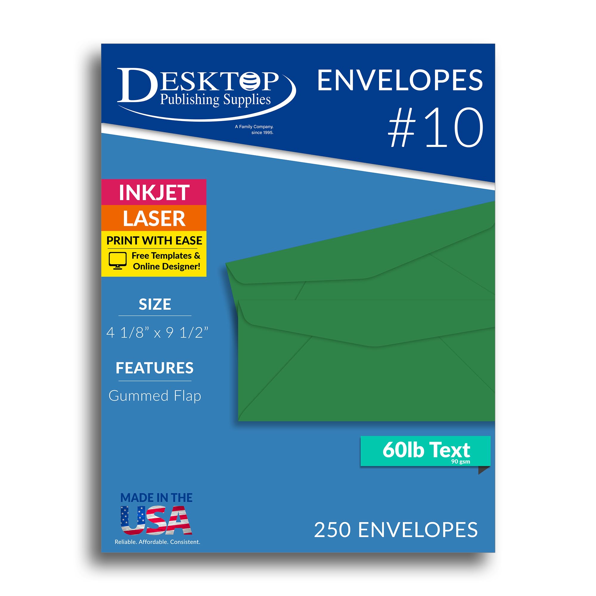 Green #10 Business Envelopes (Pack of 250) - Perfect for Mailing, Office Documents & Wedding Invitations
