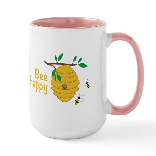 White/Pink Inside - Bee Happy Mugs