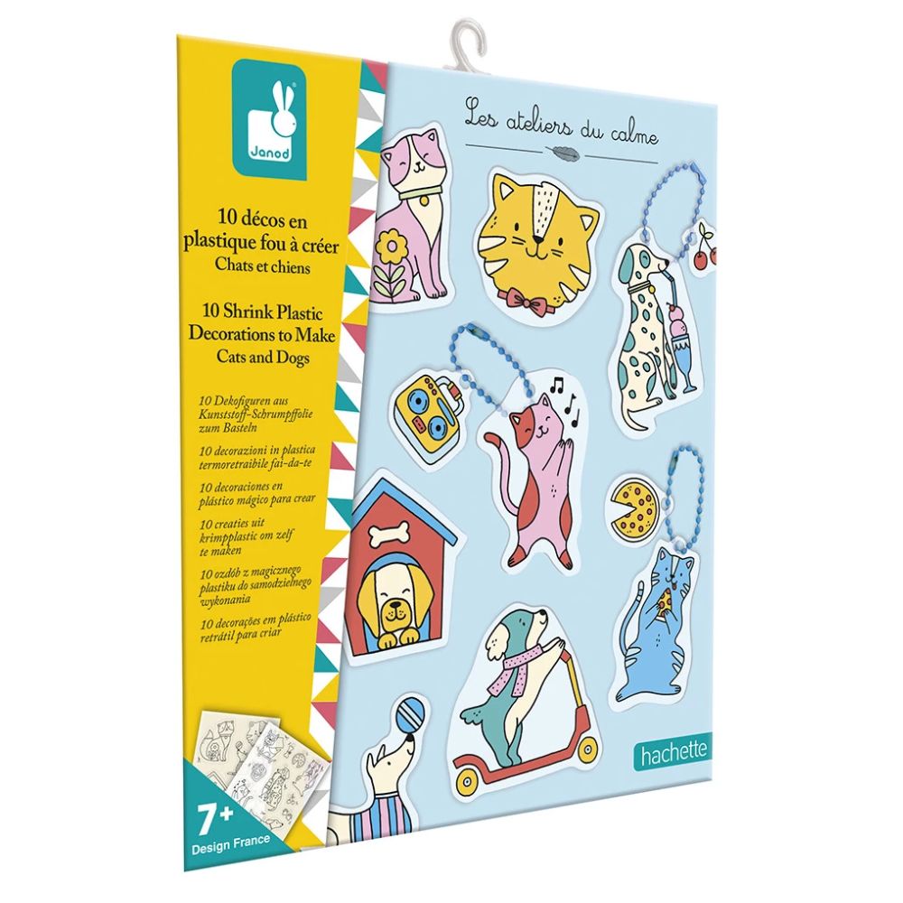 Janod Shrink Plastic Cats & Dogs Craft Kit - DIY Art Supplies for Kids - Fun Creative Activity for Children's Birthday Parties & Classroom Projects