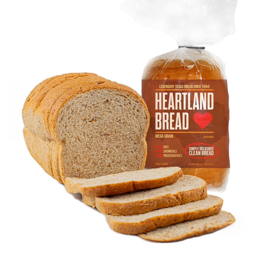 Heartland Bread Organic Mega Grain Sliced Bread - 32 Ounce Loaf | No Fats, Oils, Chemicals or Preservatives | 100% Natural Homemade Taste | Perfect for Sandwiches, Toast & Healthy Breakfasts