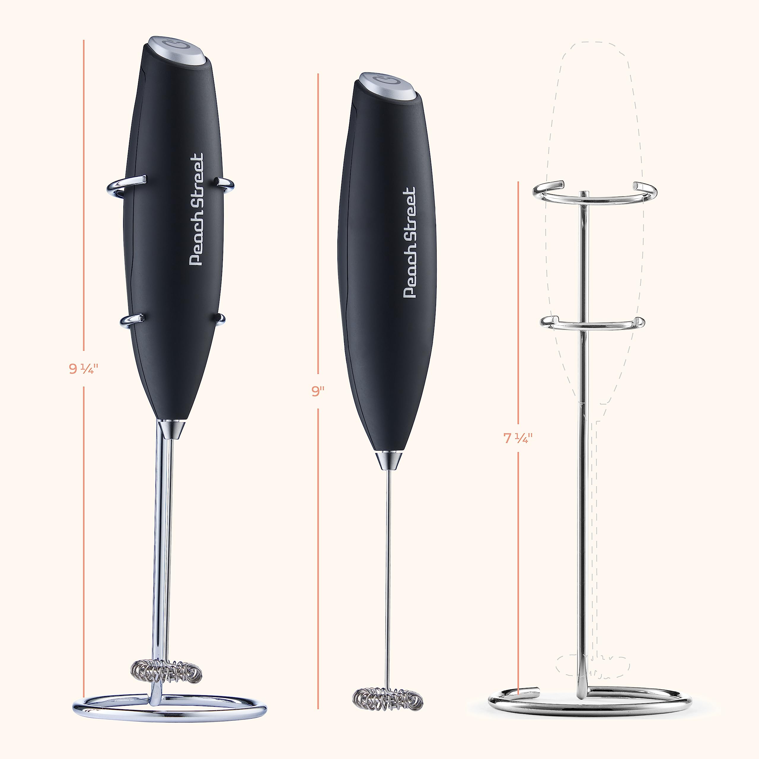 Premium Handheld Milk Frother - Battery Operated Stainless Steel Drink Mixer for Coffee, Lattes, Cappuccino & Hot Chocolate | Mini Milk Frother Wand with Stand | Perfect for Home, Office & Cafe Use | Ideal Gift for Coffee Lovers