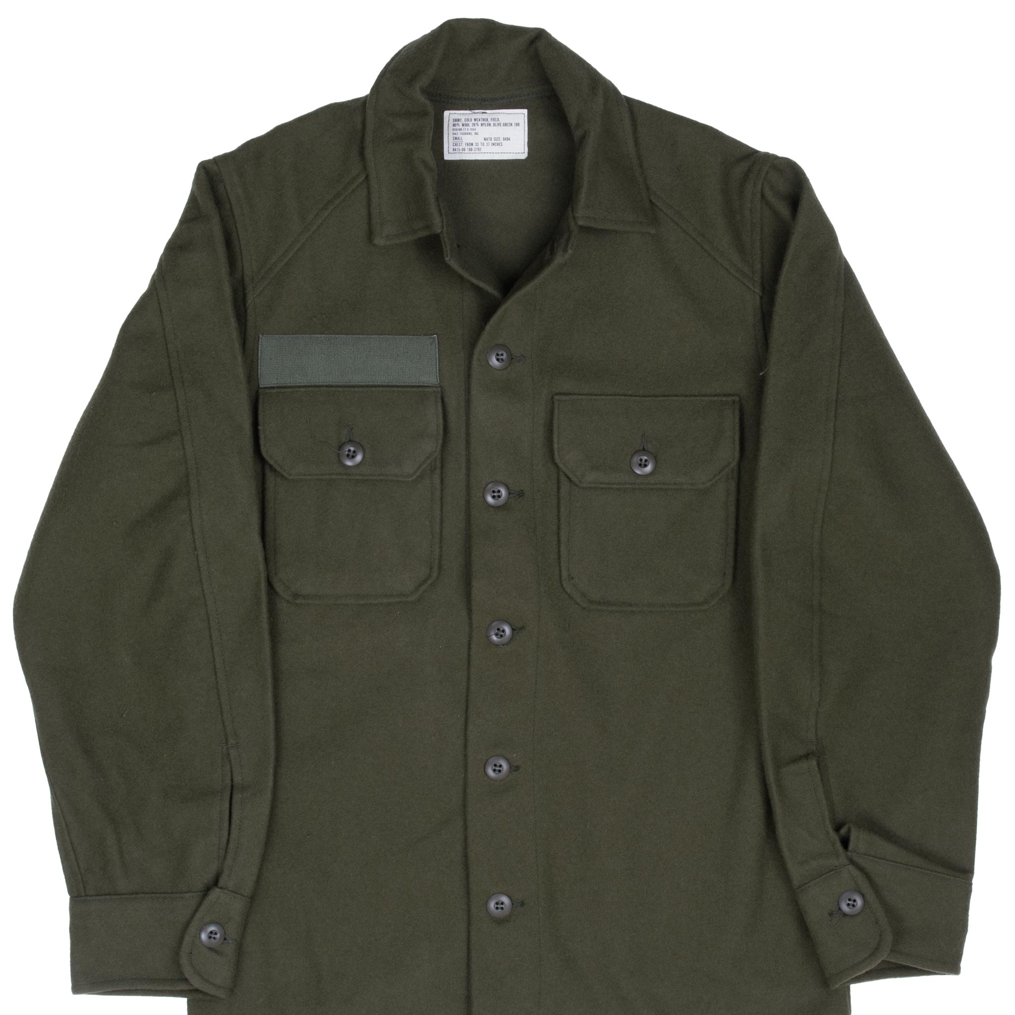 Vintage US Army OG-108 Wool Shirt with Patches - 1978 Small Size NOS (New Old Stock) - Perfect for Military Collectors & Vintage Fashion Enthusiasts