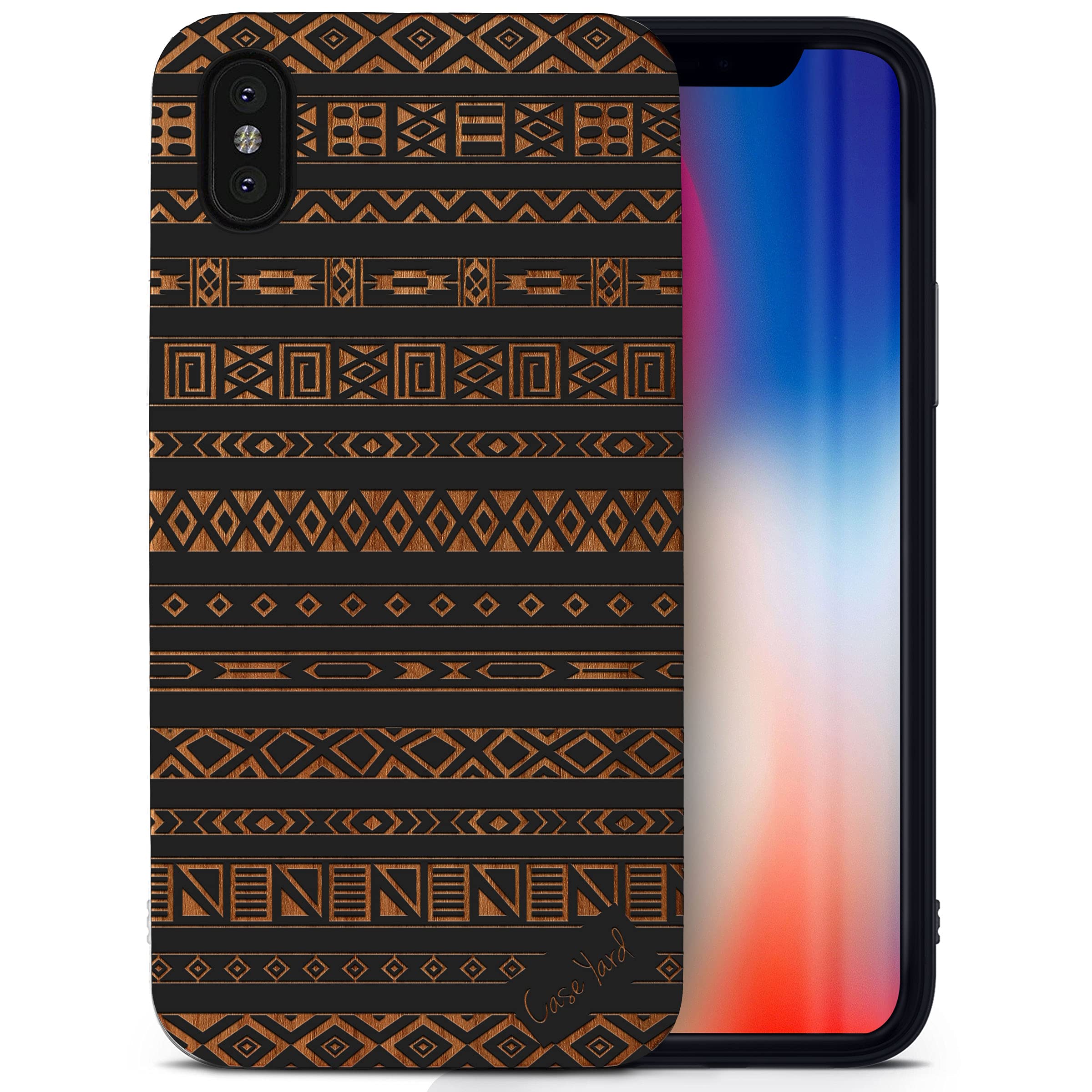 Wood Phone Case for iPhone Xs Max - Laser Engraved Aztec Pattern, Shockproof Slim Fit Protective Cover for Men & Women | Perfect for Outdoor Adventures, Travel & Daily Use