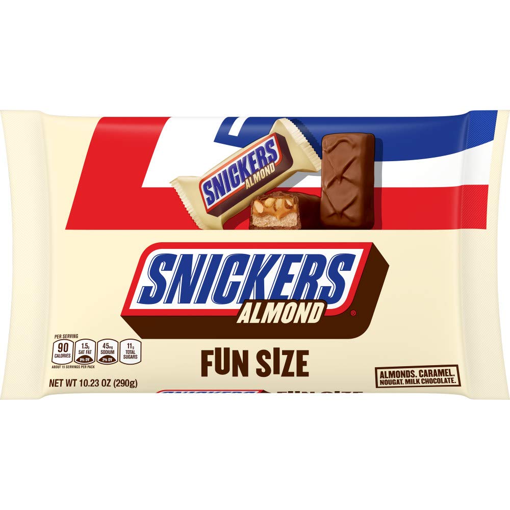SNICKERS Almond Milk Chocolate Candy Bars - Fun Size (10.23oz Bag) - Bulk Halloween Candy for Trick or Treat, Parties, Office Snacks & Holiday Gift Baskets