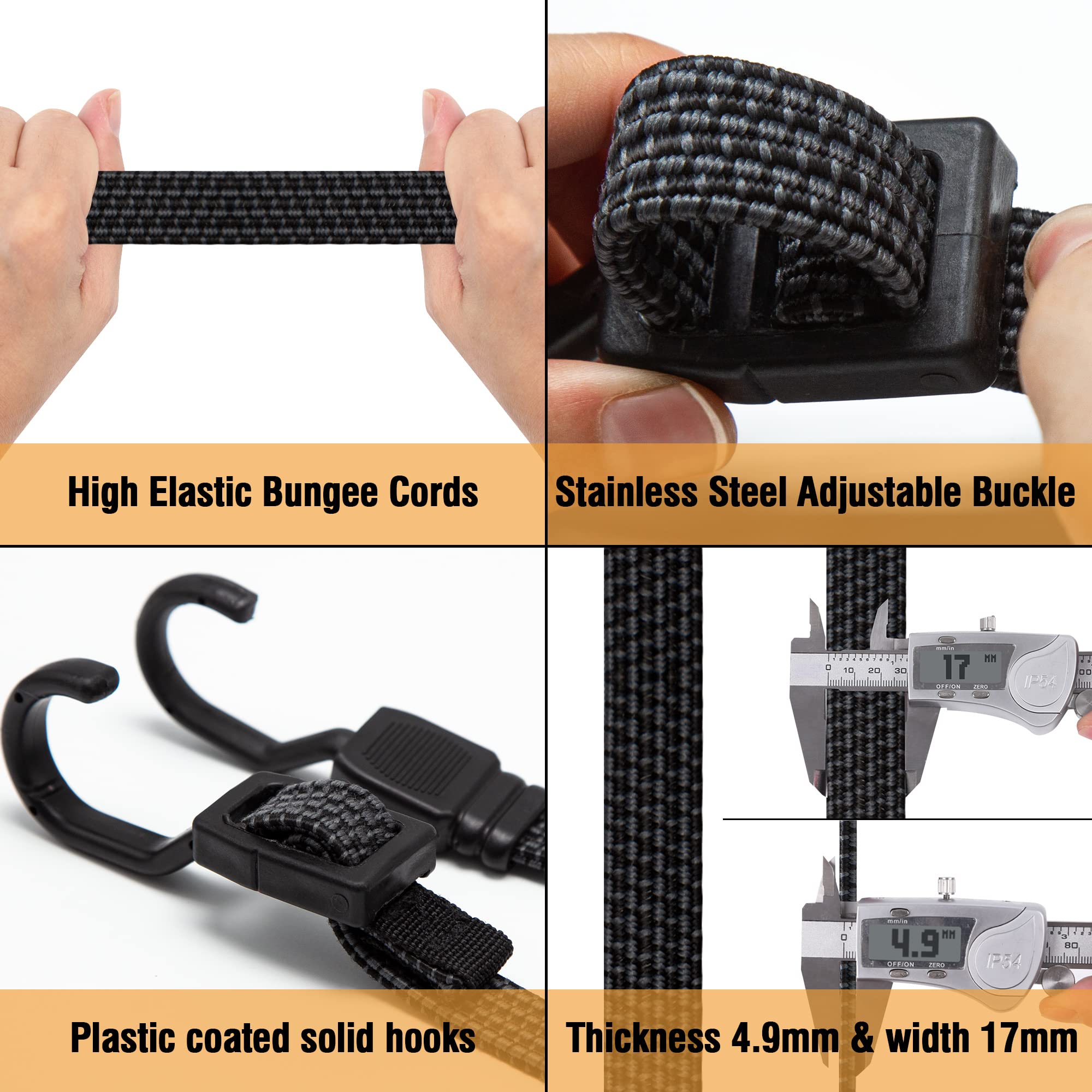 Heavy Duty 40-Inch Adjustable Bungee Cords with Hooks - 12 Pack Black Rubber Straps for Camping, Truck, Bike Rack, Tent, Outdoor Gear & Tarp Securing - Perfect for Road Trips, Storage Organization & DIY Projects