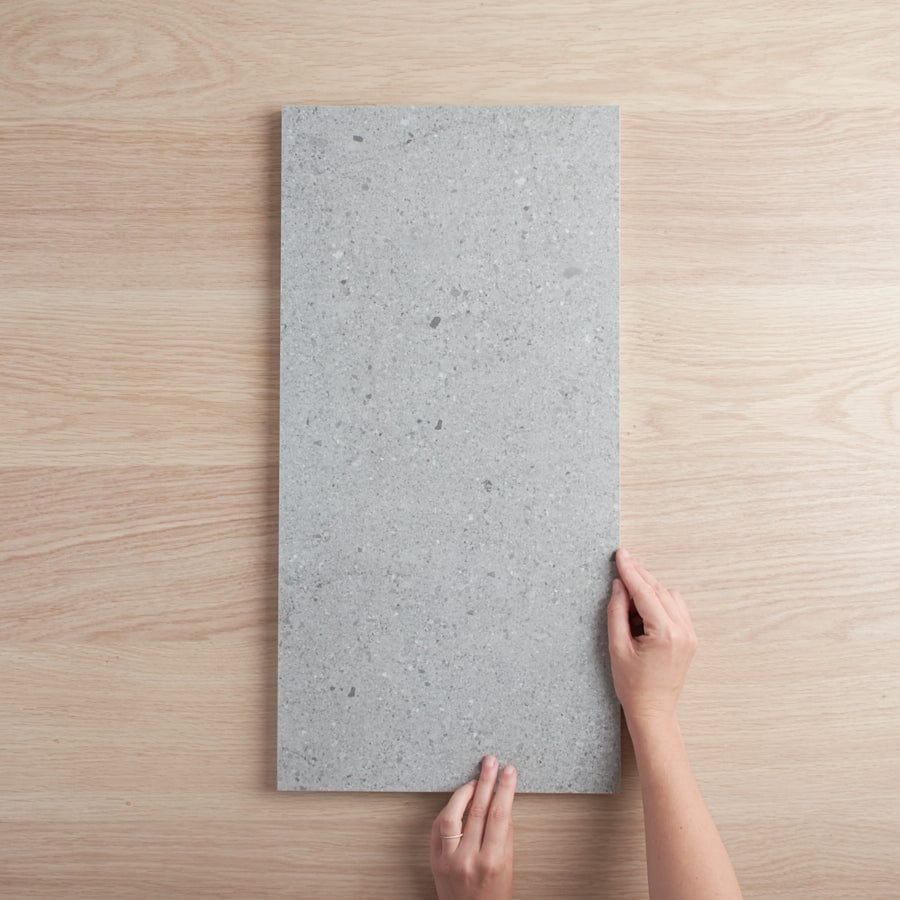 Hamilton Matte Grey Concrete Look Tile - Premium Peel and Stick Floor Tiles for Kitchen, Bathroom & Basement - Waterproof DIY Home Renovation Solution