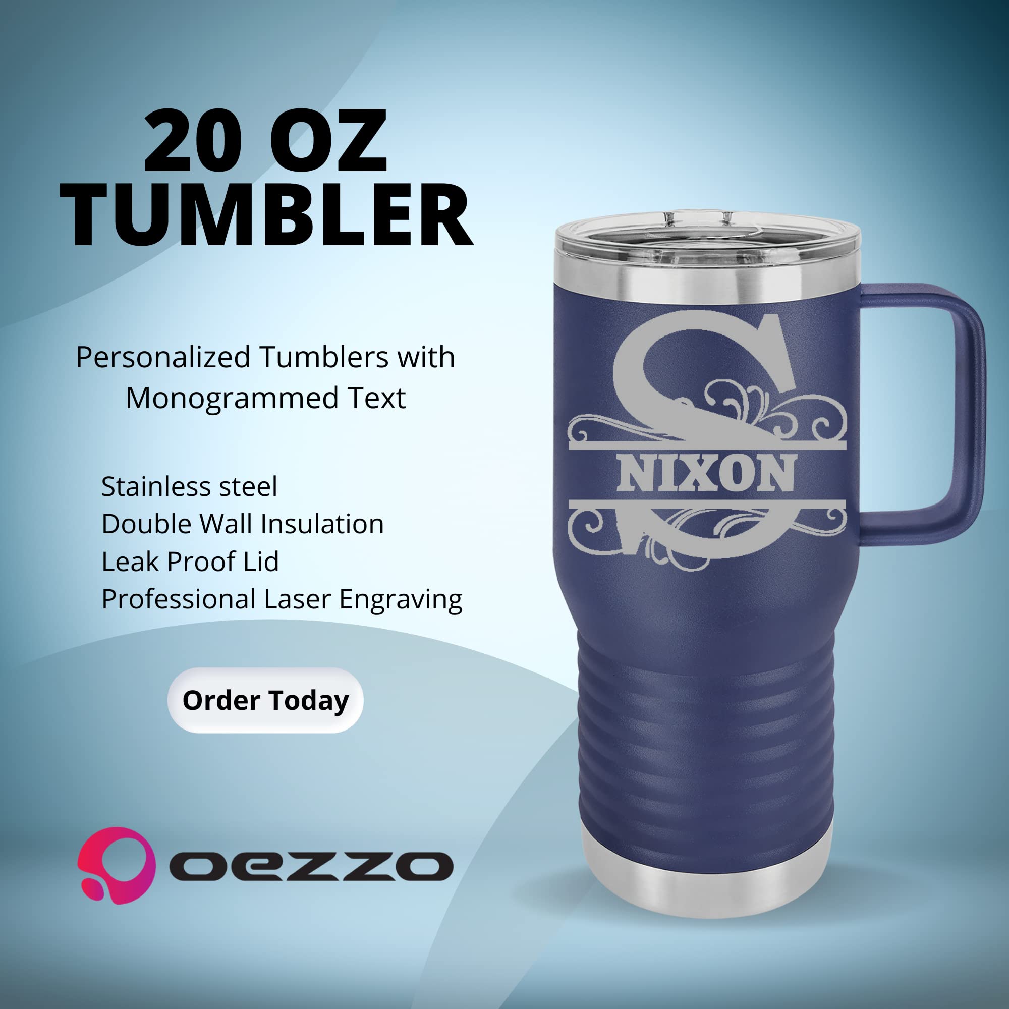 Custom Stainless Steel Personalized Tumblers - 20oz Insulated Double Wall Travel Mug with Engraved Text - Navy Blue Gift for Men & Women - Perfect for Coffee, Tea & Outdoor Activities