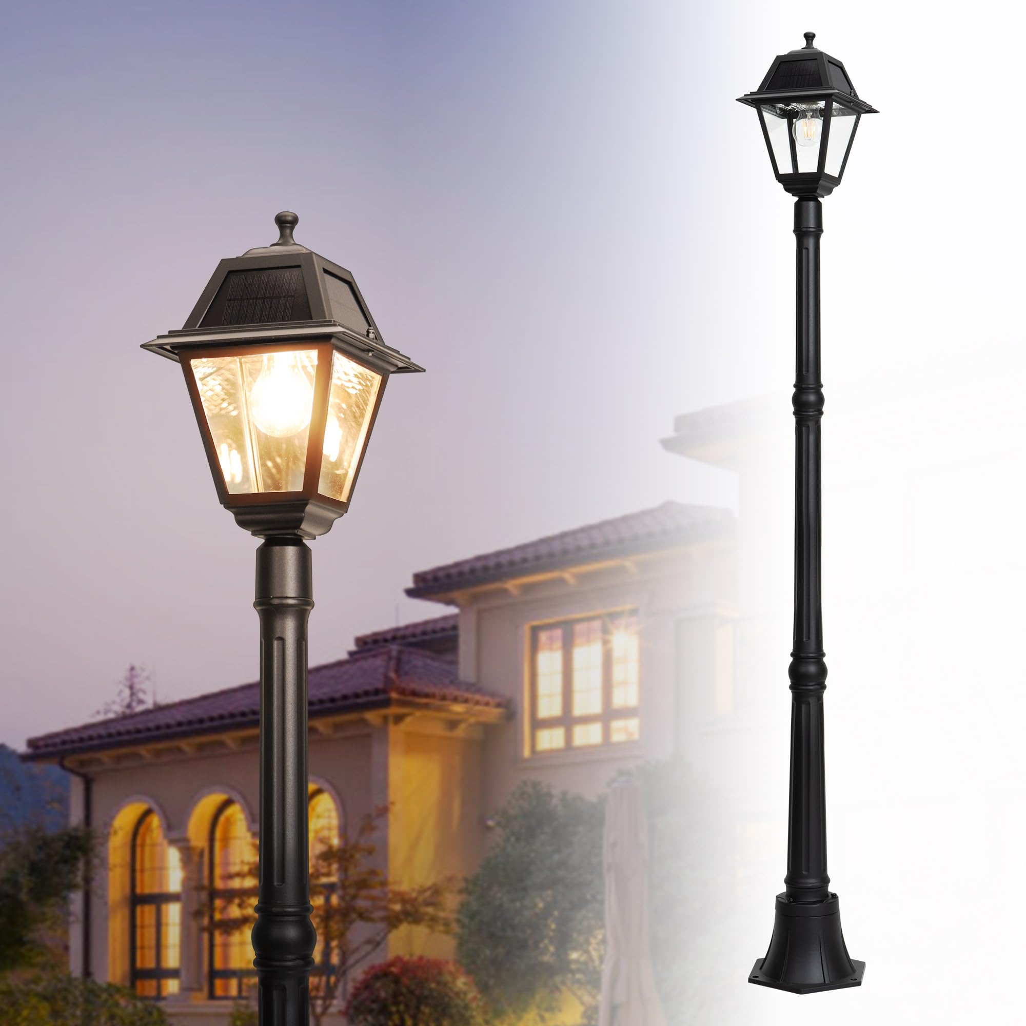 LUTEC LED Solar Post Light - Dusk to Dawn Vintage Outdoor Solar Street Light, 200 Lumens 2700K Warm White for Garden, Lawn, Pathway, Driveway Lighting | Perfect for Landscape, Backyard, and Patio Decor