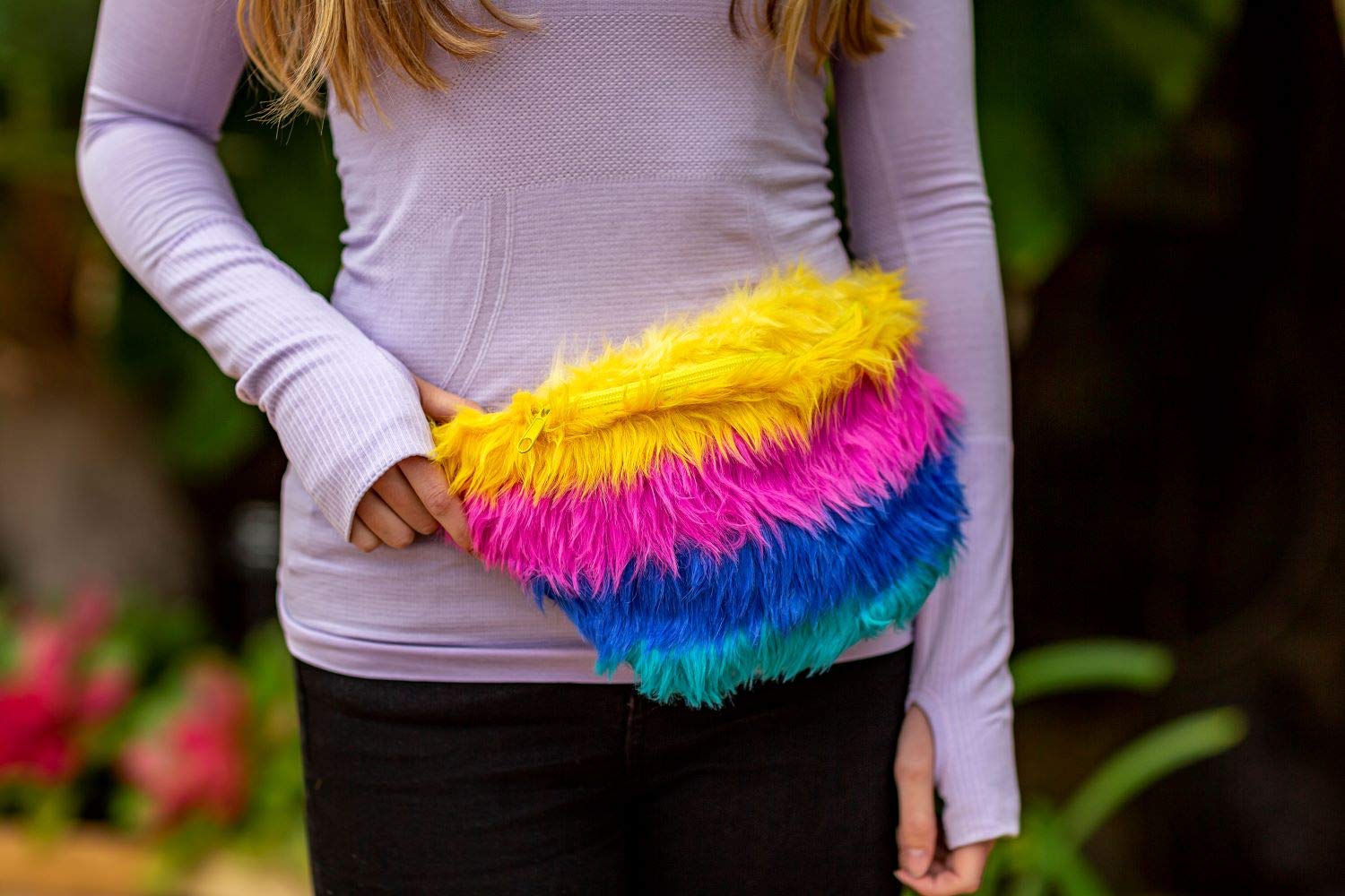 Funny Guy Mugs Bright Lights Rainbow Fur Fanny Pack - Trendy Waist Bag for Festivals, Raves & Outdoor Adventures