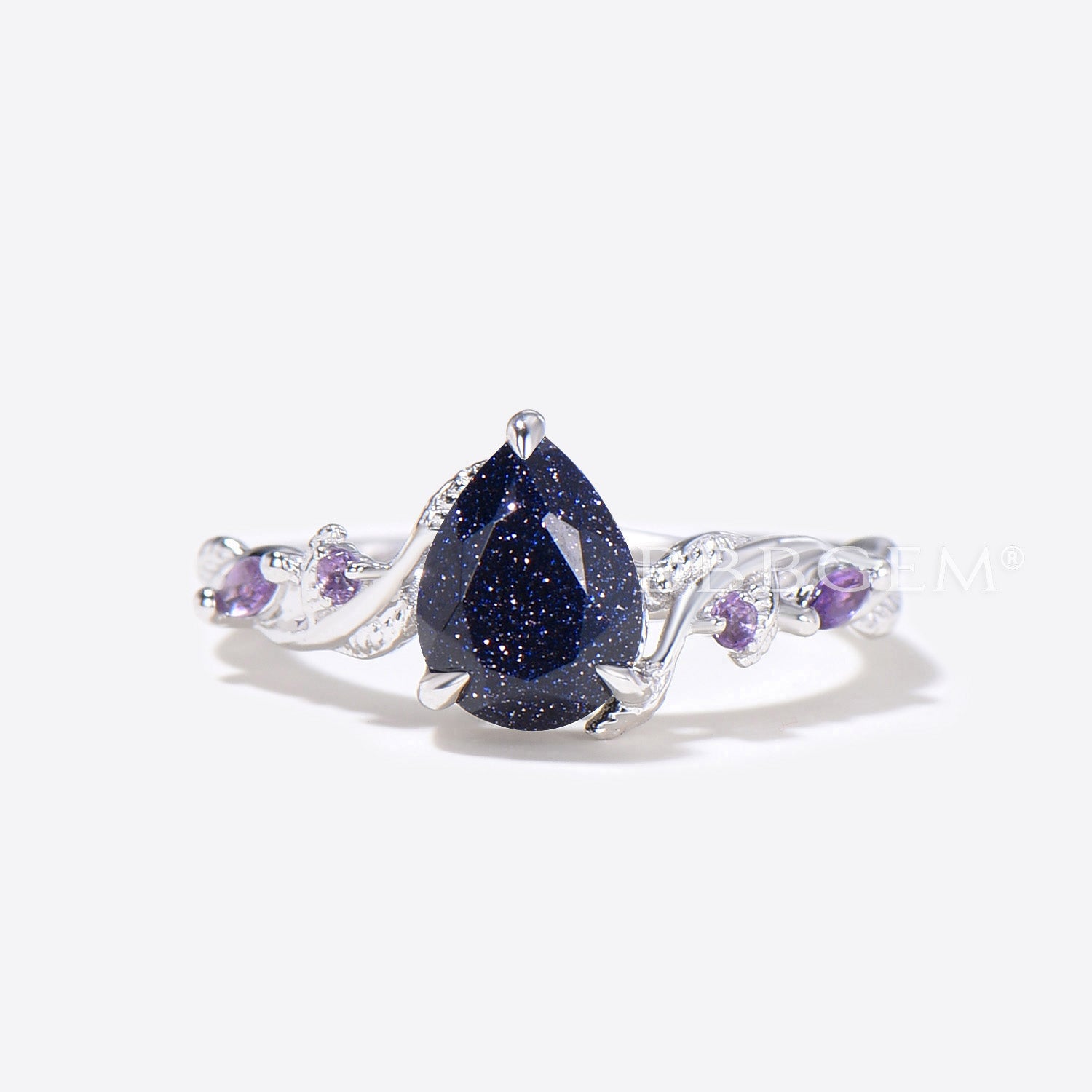 Blue Sandstone Pear Shaped Engagement Ring with Leaf Branch Design - Perfect for Weddings, Proposals & Anniversary Gifts
