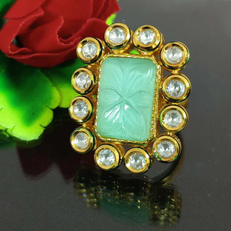 Elegant Gold Plated Royal Kundan Stone Beaded Ring - Design 132 | Handmade Indian Jewelry for Women | Perfect for Weddings, Parties & Special Occasions