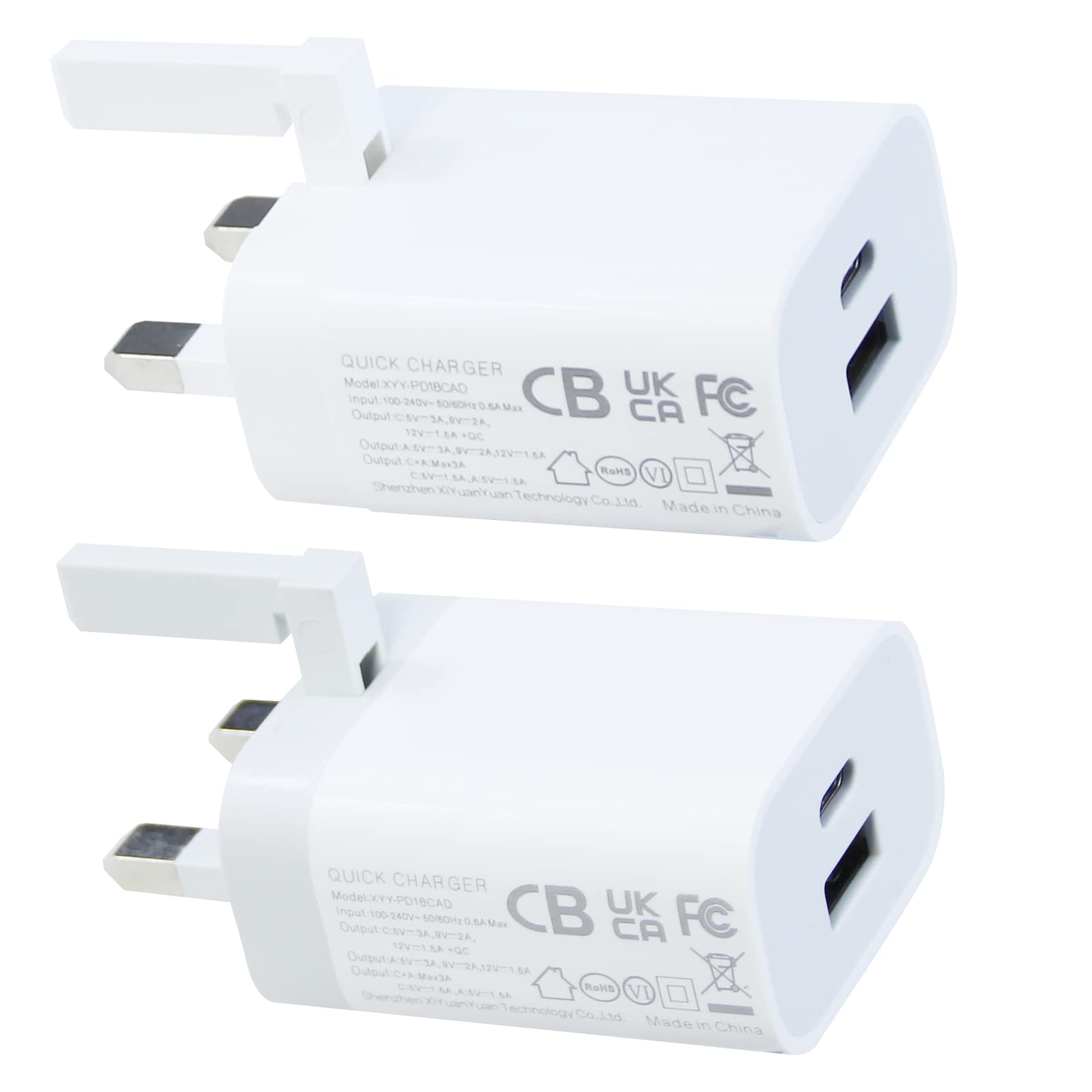 2-Pack 18W USB C PD Fast Charger with Foldable Plug | QC 3.0 & Power Delivery Compatible with iPhone, iPad, Huawei P40/P30, Moto G8 | Compact Travel Charger for Home, Office & Car (White & Gray)