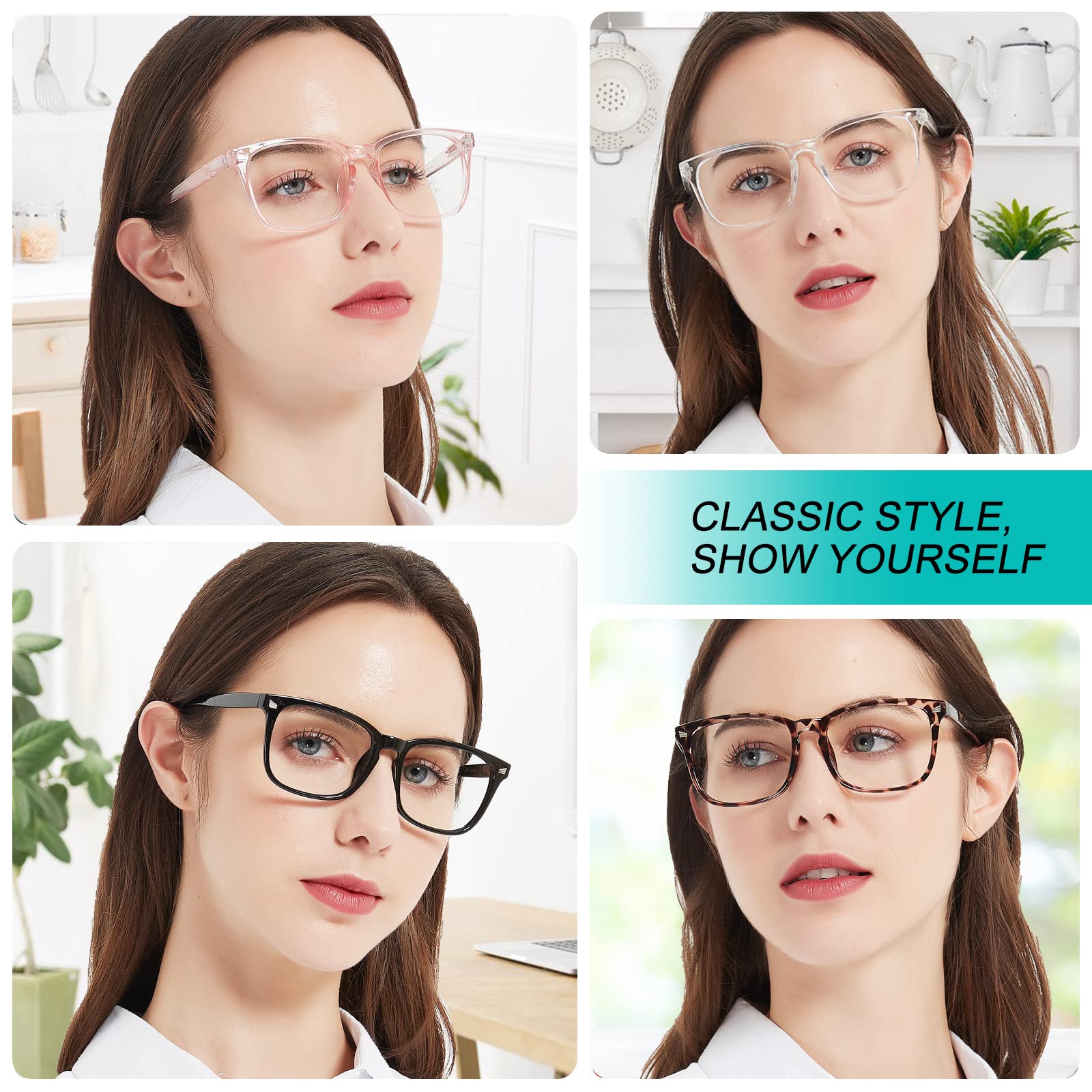 4-Pack Multicolor Blue Light Blocking Reading Glasses for Women - 1.0 to 6.0 Magnification (Includes 1.75 Strength) - Perfect for Computer Work, Reading & Screen Time