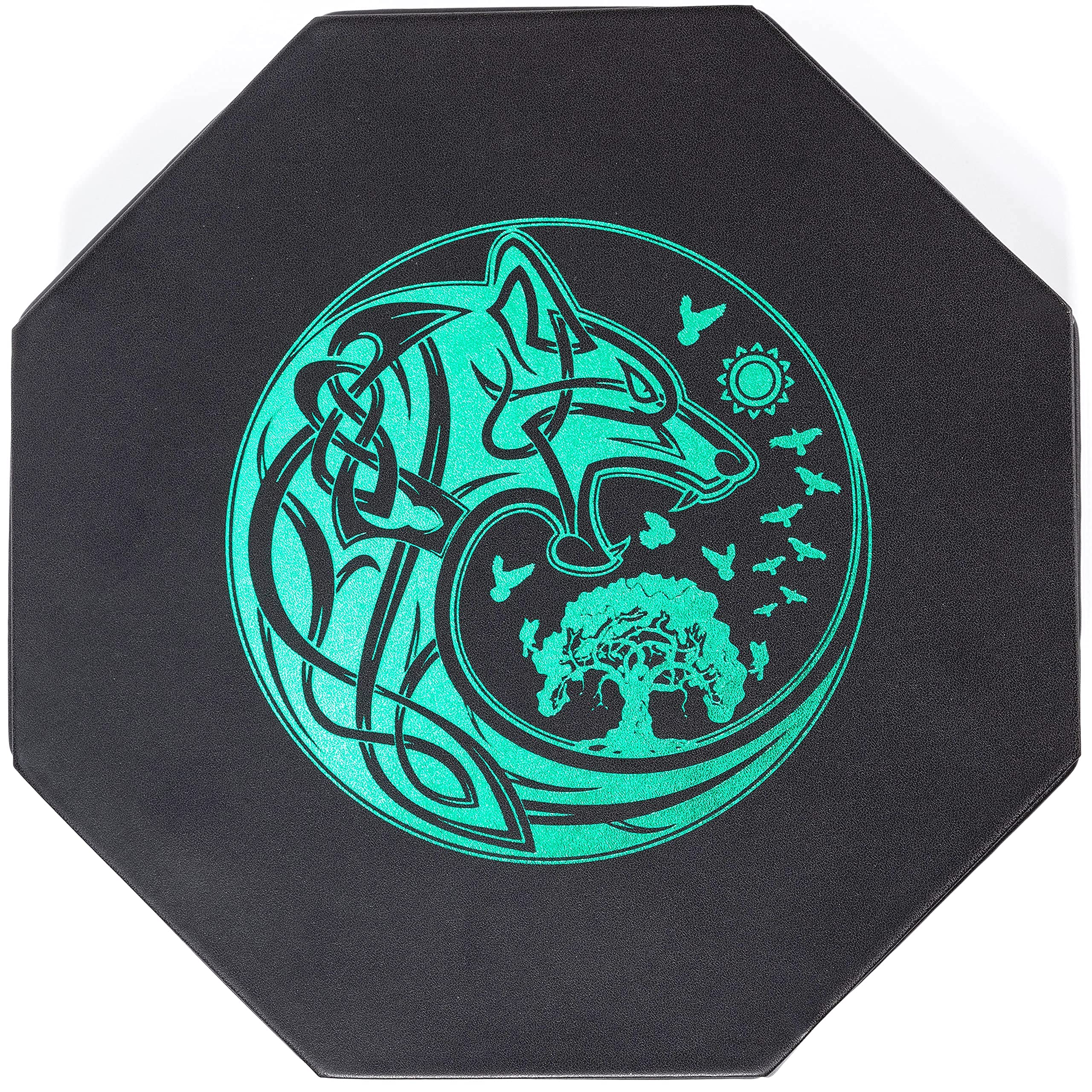 Premium 8 Inch DND Dice Tray for Dungeons & Dragons - Exquisite Green World Tree & Wolf Raven Design Dice Rolling Tray with Storage Box - Perfect for D&D, RPG Games, Tabletop Gaming & Dice Protection