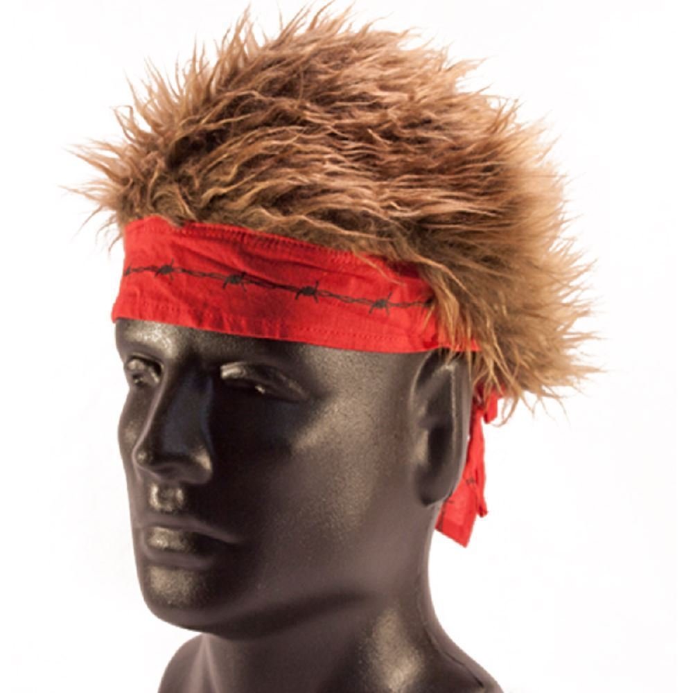 Red Barbed Wire Bandana with Brown Hair - Stylish Fashion Accessory for Men & Women - Perfect for Outdoor Activities, Concerts, and Casual Wear