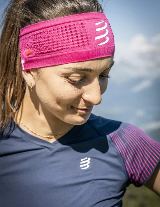 Compressport Unisex Headband On/Off - Sweat-Wicking Sports Headband for Running, Cycling & Workouts - Comfortable & Adjustable Magenta Headwear for Men & Women