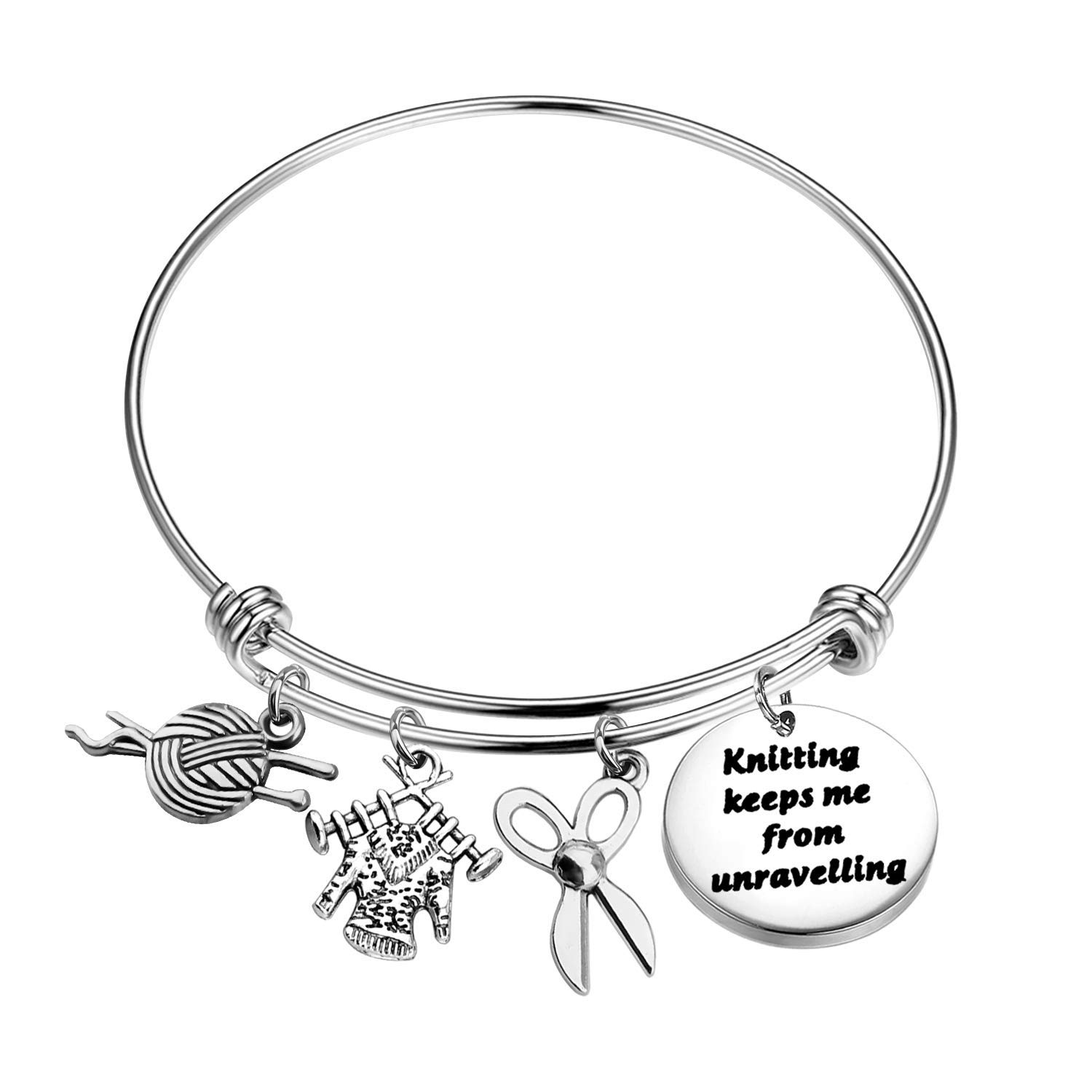 Funny Crochet Bracelet Gift for Knitting Lovers - 'Knitting Keeps Me from Unravelling' Cute Handmade Jewelry - Perfect for Crochet Enthusiasts, Yarn Crafters & DIY Gift Ideas