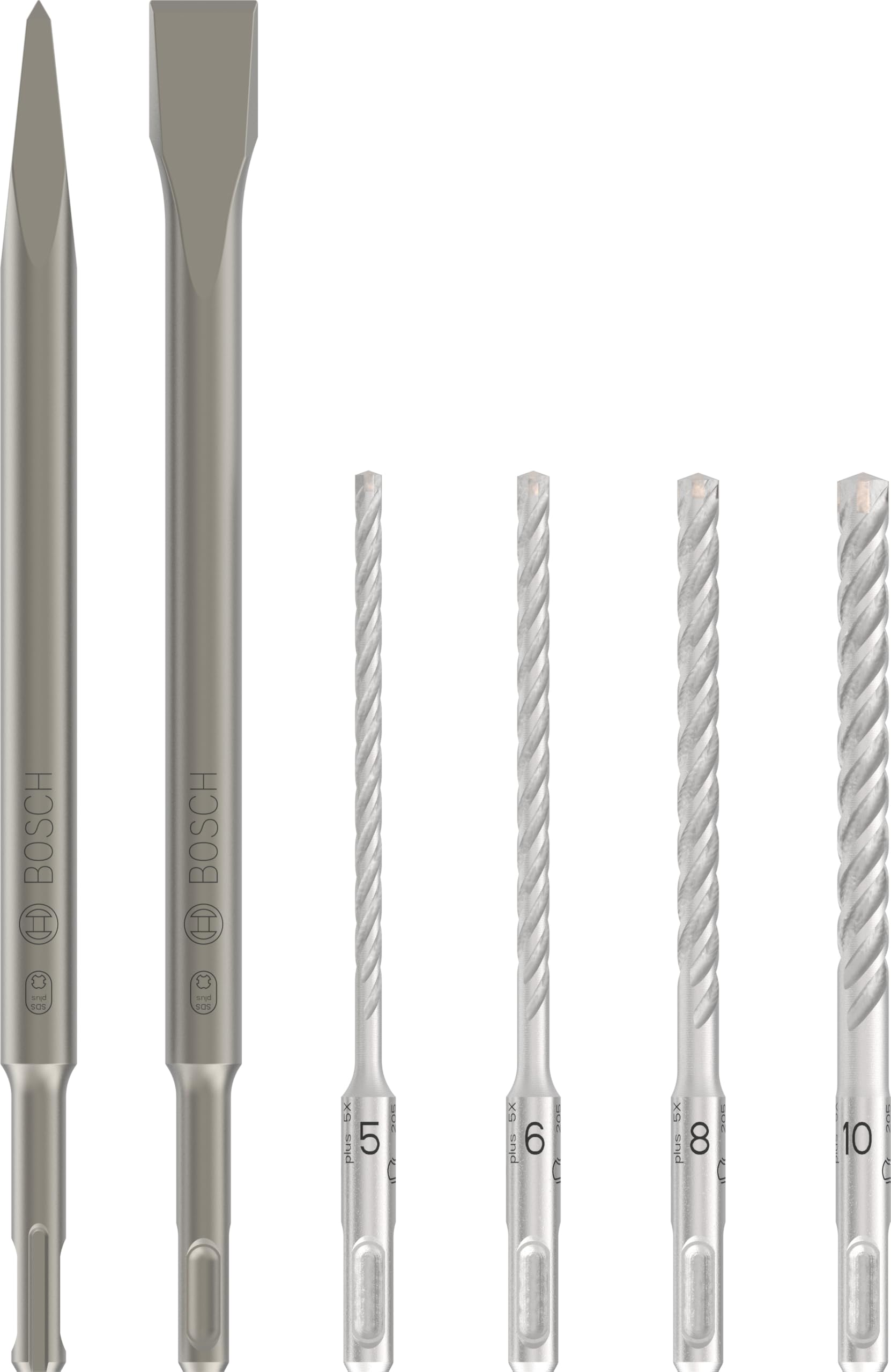 Bosch SDS Plus-5 Drill Bit Set for Concrete & Masonry - 6pc Hammer Drill Accessories for Professional Use