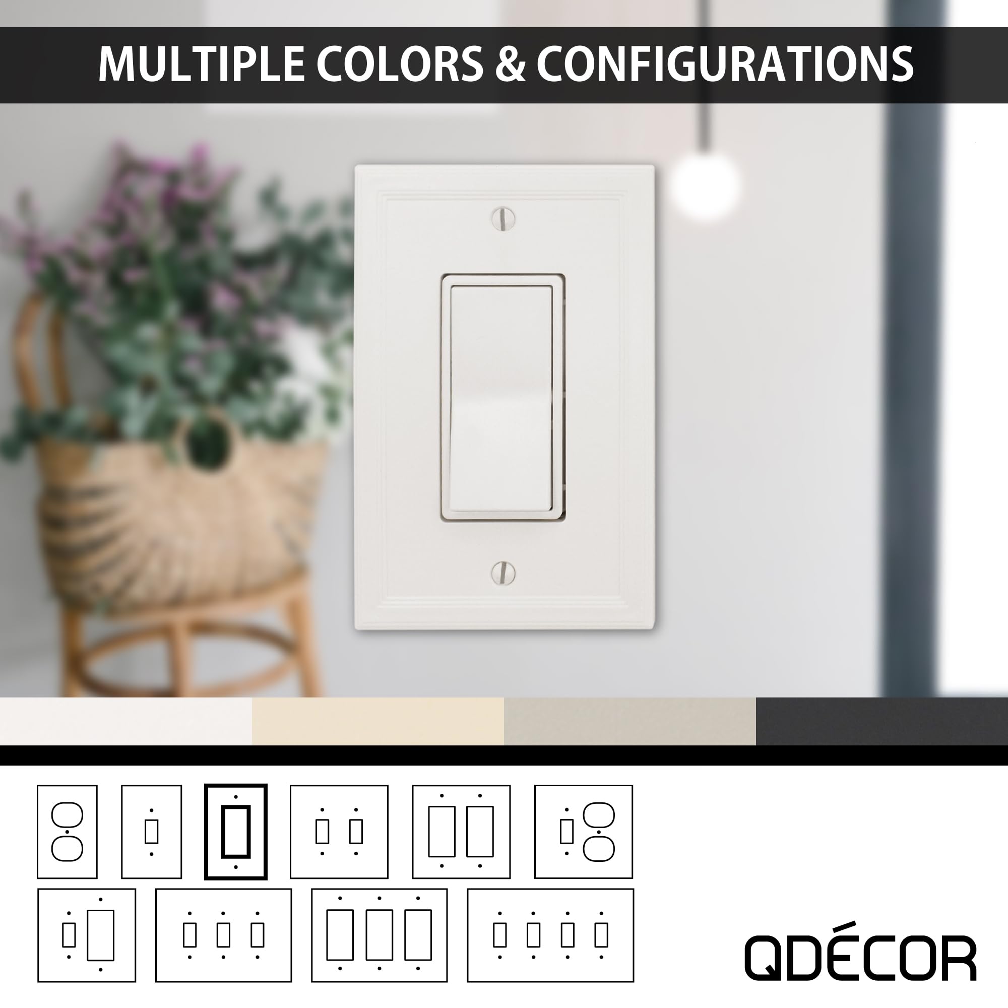 **Questech Decor Light Switch Covers – Insulated Single Rocker Wall Plates for Electrical Outlets, 1-Gang GFCI Switch Plates (Standard Size, White, 3-Pack) – Perfect for Home, Office & Commercial Decor**