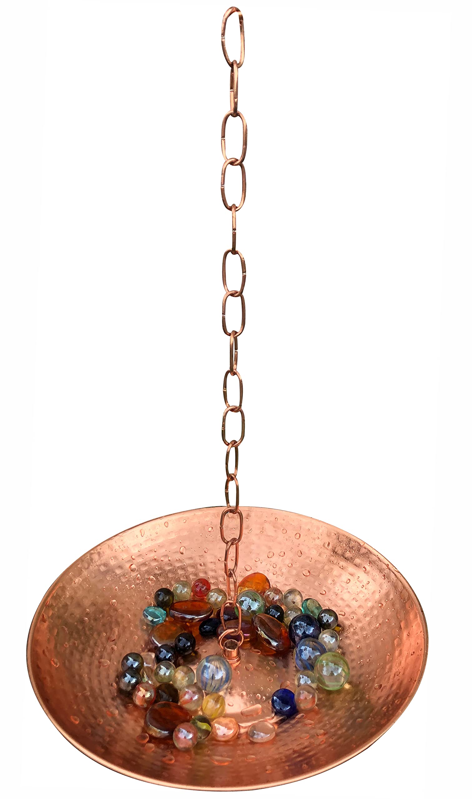 11 Inch Pure Copper Hammered Anchoring Basin with Free Colorful Glass Beads – Handcrafted 2 Inch High Decorative Bowl for Zen Garden, Home Decor & Wedding Centerpiece