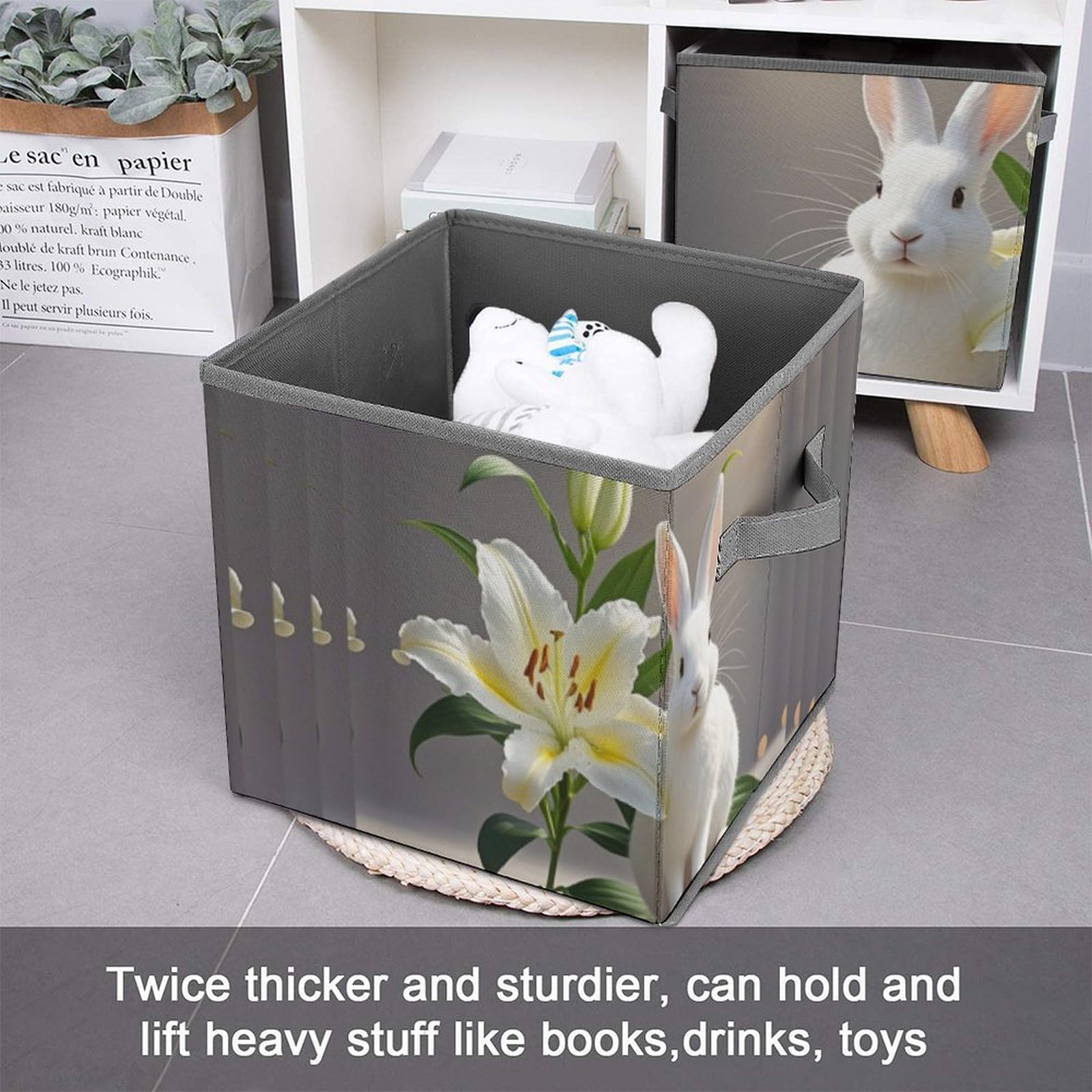 White Rabbit and Lilies Collapsible Storage Bin - 10.6
