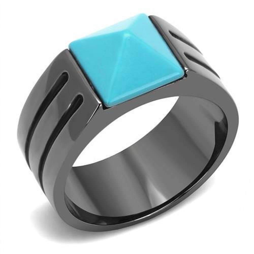 WildKlass Stainless Steel Ring IP Light Black (IP Gun) Men's Synthetic Sea Blue Ring - Durable Fashion Jewelry for Men, Perfect for Gifts, Parties, and Everyday Wear