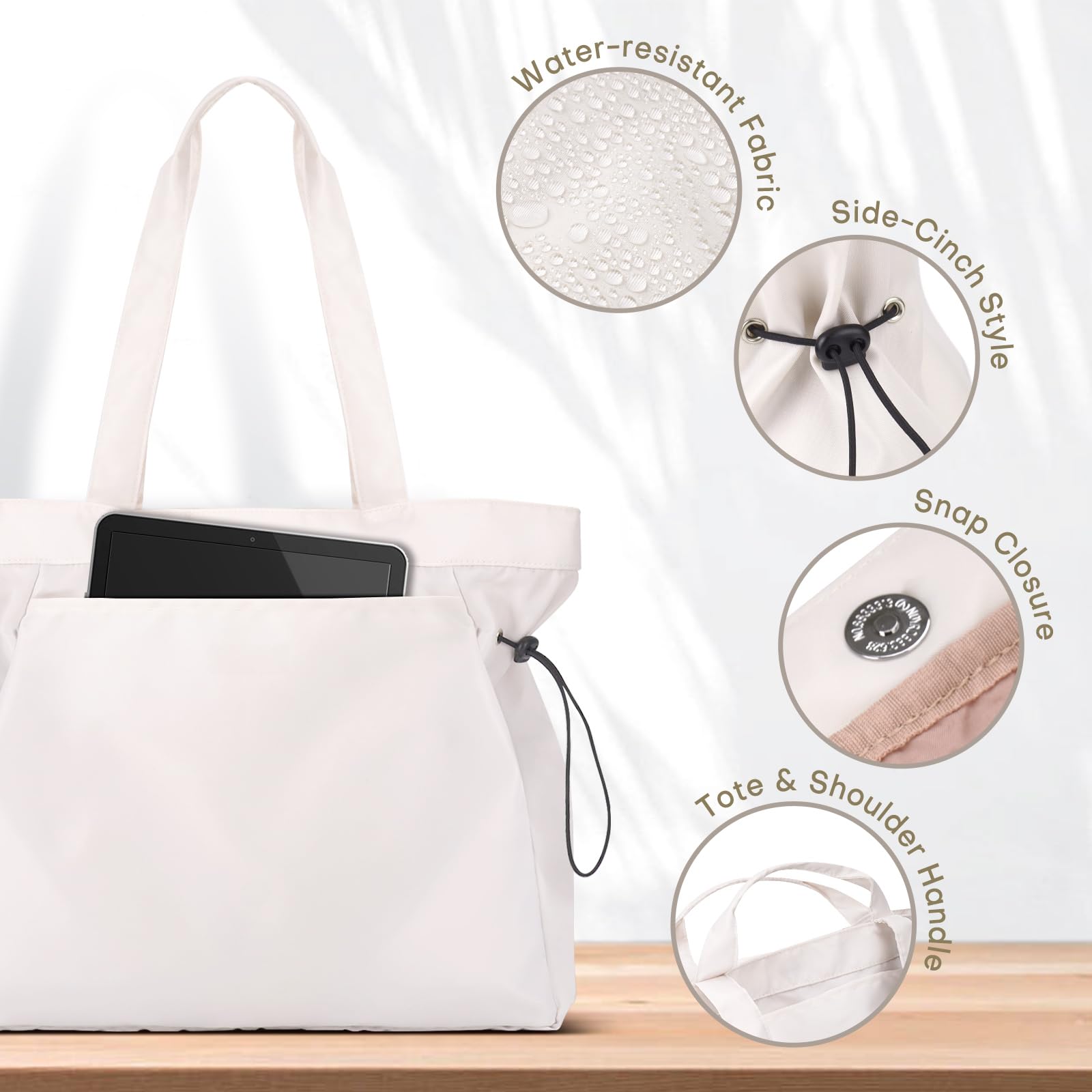 Stylish Foldable Nylon Tote Bag for Women with Zipper - Large Waterproof Shoulder Bag & Top Handle Handbag - Perfect for Work, Travel, Shopping and Beach Outings