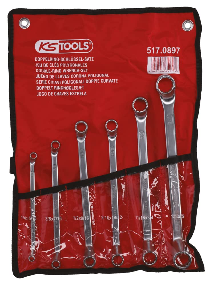 KS Tools 6-Piece Counter-Angled Ring Spanner Set - Inch Size for Auto Repair
