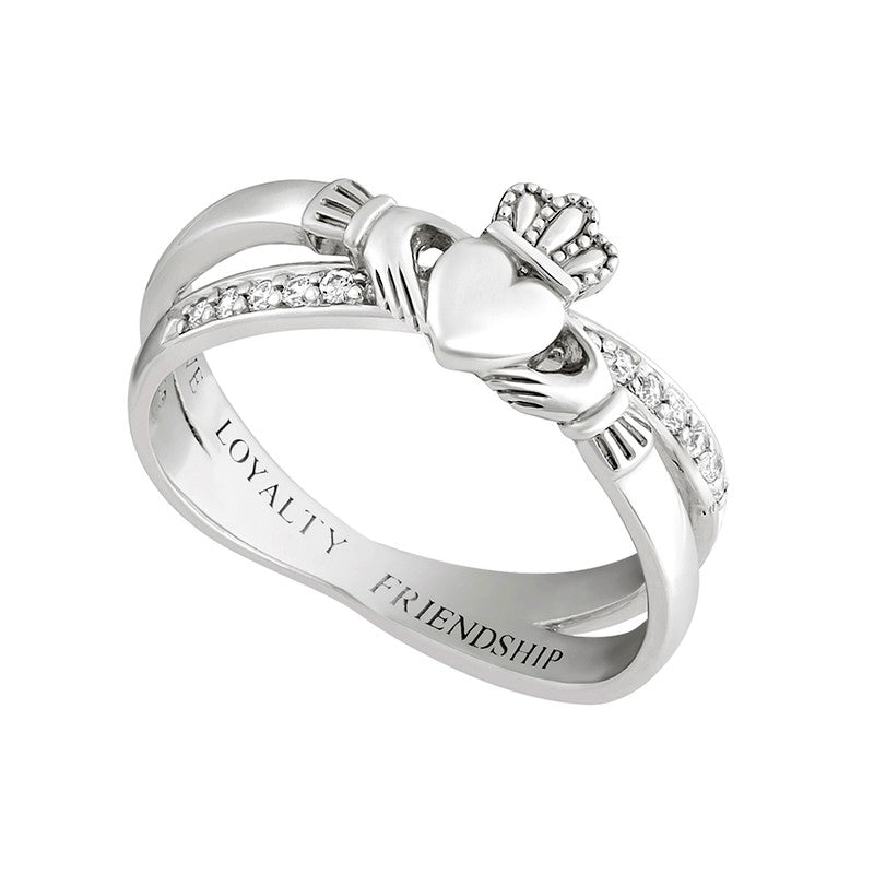 Women's Crossover Claddagh Ring - Sterling Silver Irish Love Friendship Loyalty Ring - Perfect for Valentine's Day, Anniversary & Wedding Jewelry Gifts