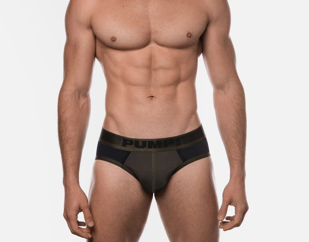Military Ribbed Briefs for Men - High-Quality PUMP! Army Green Underwear - Comfortable & Durable for Workout, Outdoor Activities & Daily Wear
