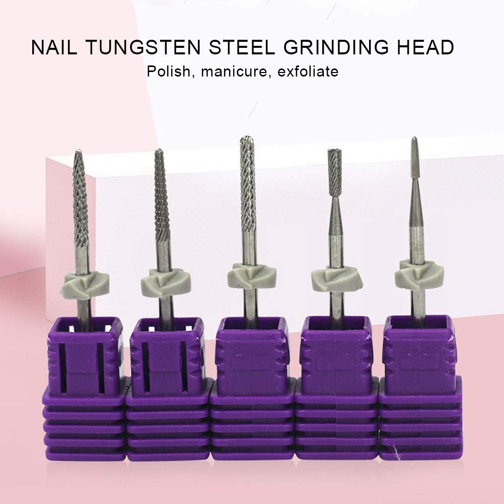 5-Piece Tungsten Steel Nail Drill Bit Set - Professional Manicure & Pedicure Accessories for Dead Skin Removal, Nail Art, and Gel Polish | Perfect for Home Nail Care & Salon Use