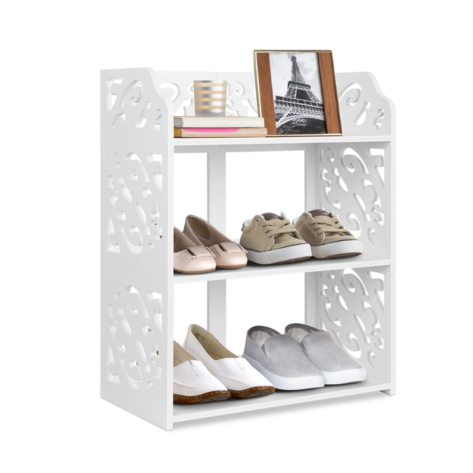 Greensen 3-Tier Shoe Rack Organizer - Space Saving Entryway Shoe Storage Shelf for Closet, Bedroom, Hallway & Office - Modern White Shoe Rack (16x9x20 Inches) - Perfect for Small Spaces & Shoe Organization