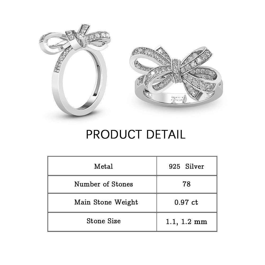 1 Carat Fashion Bowknot Ring 925 Sterling Silver with White CZ - Elegant Princess Cocktail Ring for Women | Wedding, Anniversary, Engagement & Promise Rings | Perfect for Date Nights, Parties & Special Occasions