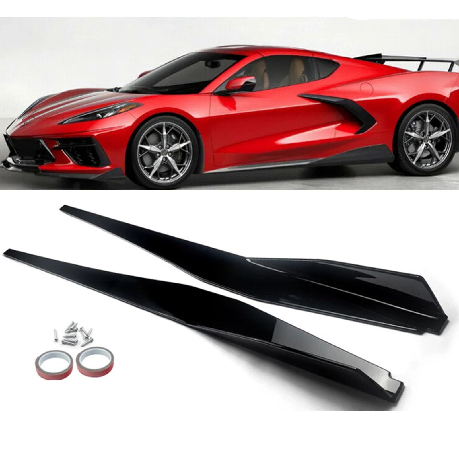 **Corvette C8 Side Skirt Rocker Panel & Exterior Splitter Wing - Gloss Black Body Accessories for Enhanced Aerodynamics & Style - Perfect for Racing & Car Shows**