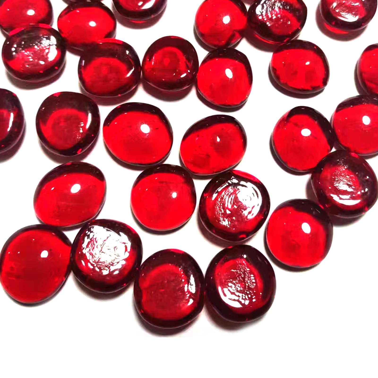 Red Flat Glass Marbles - 1Lb Vase Filler & Aquarium Decor | Glass Stones for Table Scatter, Floral Arrangements & Home Decoration