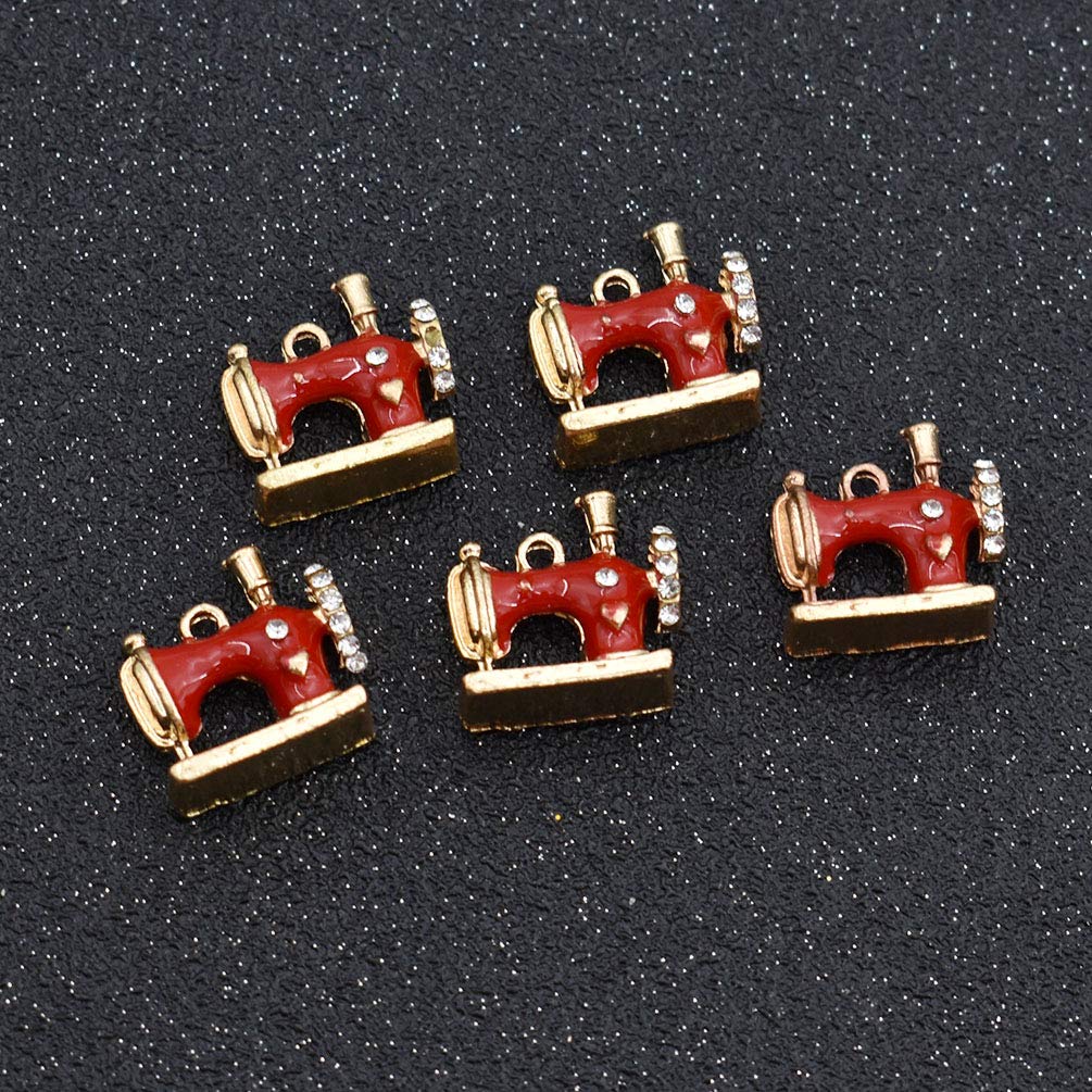 5PCS Vintage Sewing Machine Enamel Charms - DIY Jewelry Making Supplies for Necklace, Bracelet, Earrings & Keychain - Perfect for Crafters, Scrapbooking & Gift Making