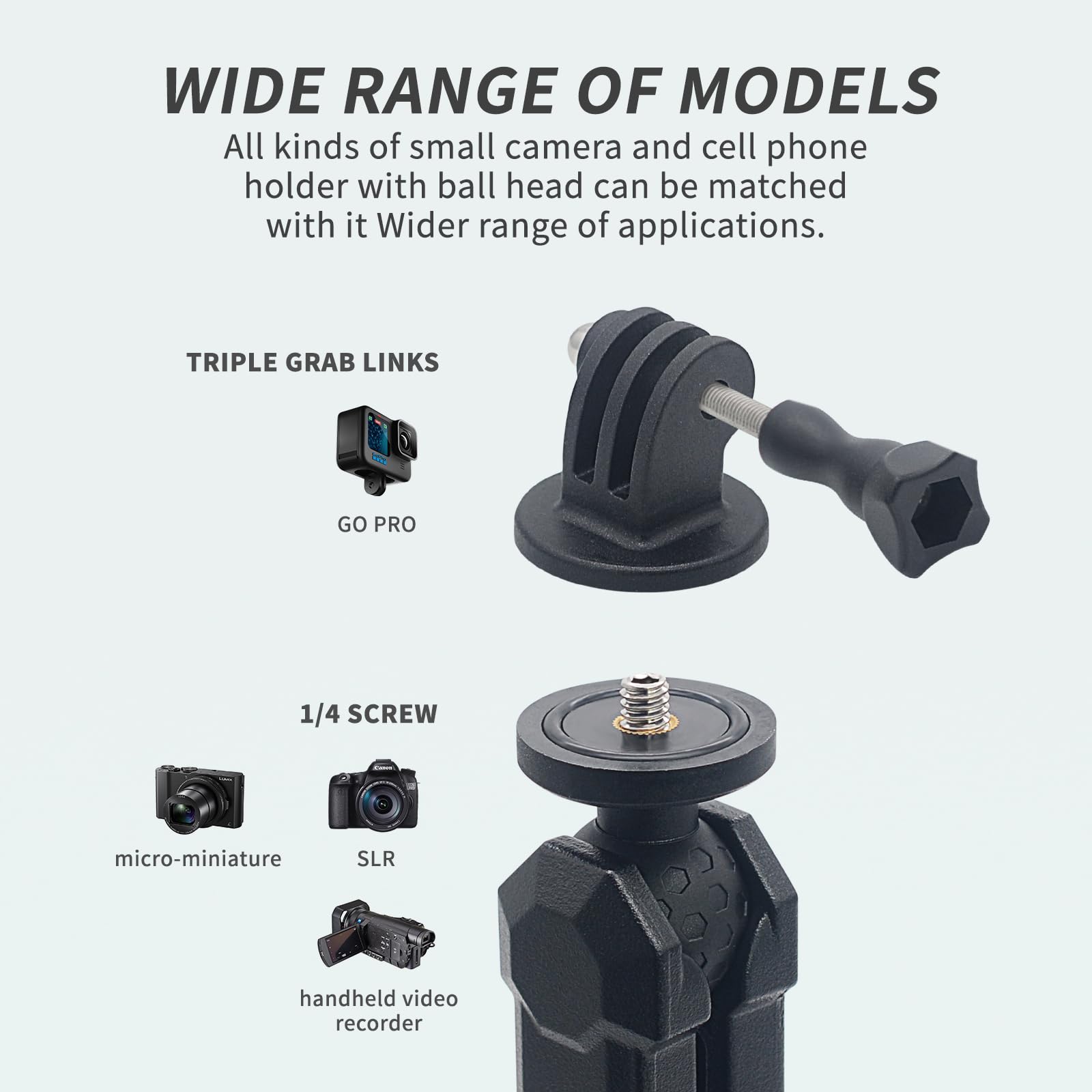 Uqezagpa Adjustable Aluminum Bike Handlebar Camera Mount - Quick Fixing ABS Camera Holder for Action Shots & Outdoor Adventures - Perfect for Cycling, Mountain Biking & Travel Vlogging
