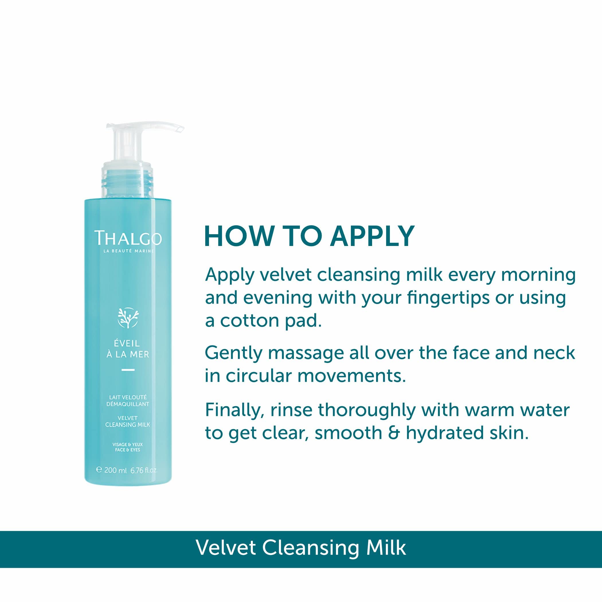 Thalgo Velvet Cleansing Milk - Gentle Face Wash with Castor & Grape Seed Oils for Soft, Hydrated Skin - 200ml - Perfect for Daily Skincare Routine & Sensitive Skin Care
