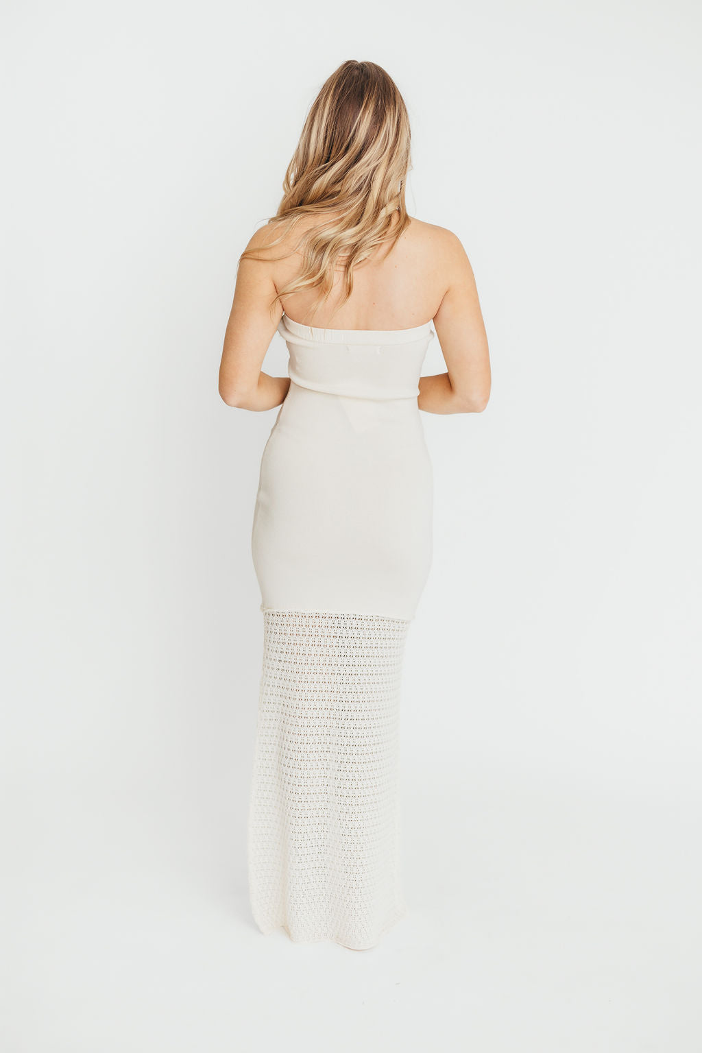 Arya Crochet Bottom Midi Dress in Cream - Elegant Boho Summer Dress for Beach, Wedding & Vacation | Women's Floral Lace Dress
